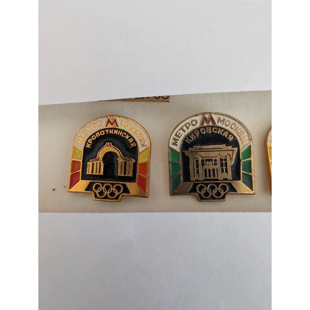 10 USSR Moscow Metro Olympic Station Enamel Pins Lot Moscow 1980 Vintage